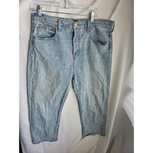 Gap Boyfriend Jeans Womens Light Wash Button Fly Raw Hem Denim Blue
